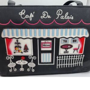 Lulu Guiness Village Handbag Purse Cafe Du Palais Paris Woman's Tote Black